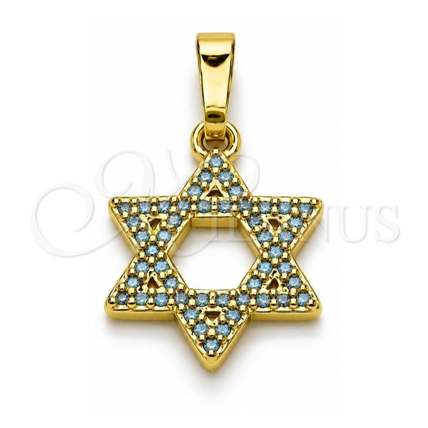 Oro Laminado Religious Pendant, Gold Filled Style Star of David and Judaica Design, with White Micro Pave, Polished, Golden Finish, 05.459.0030