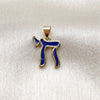 Oro Laminado Religious Pendant, Gold Filled Style Blue Enamel Finish, Golden Finish, 05.459.0038.2