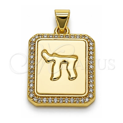 Oro Laminado Religious Pendant, Gold Filled Style Judaica Design, with Ivory Mother of Pearl and White Micro Pave, Polished, Golden Finish, 05.459.0039