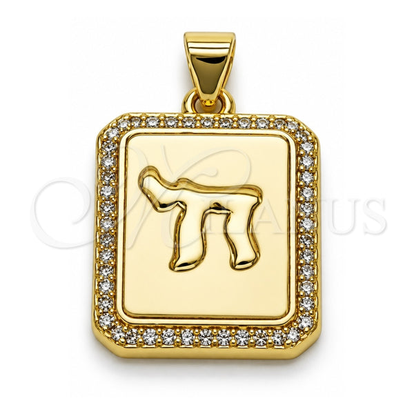 Oro Laminado Religious Pendant, Gold Filled Style Judaica Design, with Ivory Mother of Pearl and White Micro Pave, Polished, Golden Finish, 05.459.0039
