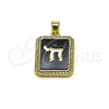 Oro Laminado Religious Pendant, Gold Filled Style with Black Mother of Pearl and White Micro Pave, Polished, Golden Finish, 05.459.0039.1