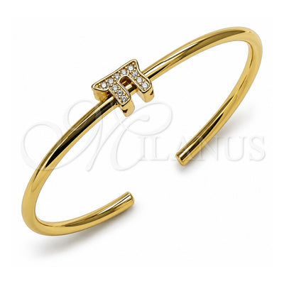 Oro Laminado Individual Bangle, Gold Filled Style Star of David and Judaica Design, with White Cubic Zirconia, Polished, Golden Finish, 07.459.0001 (Thickness, One size fits all)