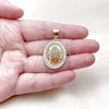 Oro Laminado Religious Pendant, Gold Filled Style Guadalupe Design, with White Cubic Zirconia, Polished, Golden Finish, 05.253.0208