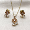 Oro Laminado Earring and Pendant Adult Set, Gold Filled Style Flower and Teardrop Design, with White Cubic Zirconia, Brown Enamel Finish, Golden Finish, 10.156.0567