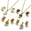 Oro Laminado Earring and Pendant Adult Set, Gold Filled Style Flower and Teardrop Design, with White Cubic Zirconia, White Enamel Finish, Golden Finish, 10.156.0567.2