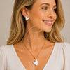 Oro Laminado Earring and Pendant Adult Set, Gold Filled Style Heart Design, White Enamel Finish, Golden Finish, 10.156.0568