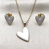 Oro Laminado Earring and Pendant Adult Set, Gold Filled Style Heart Design, White Enamel Finish, Golden Finish, 10.156.0568