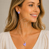 Oro Laminado Earring and Pendant Adult Set, Gold Filled Style Heart Design, Purple Enamel Finish, Golden Finish, 10.156.0568.1