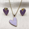 Oro Laminado Earring and Pendant Adult Set, Gold Filled Style Heart Design, Purple Enamel Finish, Golden Finish, 10.156.0568.1
