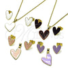 Oro Laminado Earring and Pendant Adult Set, Gold Filled Style Heart Design, Purple Enamel Finish, Golden Finish, 10.156.0568.1