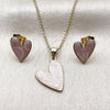 Oro Laminado Earring and Pendant Adult Set, Gold Filled Style Heart Design, Pink Enamel Finish, Golden Finish, 10.156.0568.2