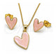 Oro Laminado Earring and Pendant Adult Set, Gold Filled Style Heart Design, Pink Enamel Finish, Golden Finish, 10.156.0568.2