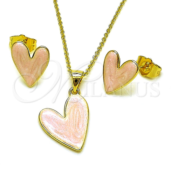 Gold Filled Ring — Earring and Pendant Adult Set Heart Design Pink — main product view — SKU 165988 | Oro Laminado anillo — Earring and Pendant Adult Set corazón diseño Pink — SKU 165988
