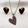 Oro Laminado Earring and Pendant Adult Set, Gold Filled Style Heart Design, Red Enamel Finish, Golden Finish, 10.156.0568.3