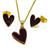 Oro Laminado Earring and Pendant Adult Set, Gold Filled Style Heart Design, Red Enamel Finish, Golden Finish, 10.156.0568.3