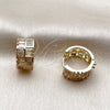 Oro Laminado Huggie Hoop, Gold Filled Style Baguette and Heart Design, with White Cubic Zirconia, Polished, Golden Finish, 02.267.0073.16