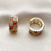 Oro Laminado Huggie Hoop, Gold Filled Style Baguette and Heart Design, with Garnet and White Cubic Zirconia, Polished, Golden Finish, 02.267.0073.1.16