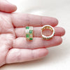 Oro Laminado Huggie Hoop, Gold Filled Style Baguette and Heart Design, with Green and White Cubic Zirconia, Polished, Golden Finish, 02.267.0073.2.16