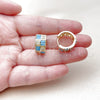 Oro Laminado Huggie Hoop, Gold Filled Style Baguette and Heart Design, with Turquoise and White Cubic Zirconia, Polished, Golden Finish, 02.267.0073.3.16