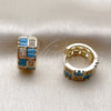 Oro Laminado Huggie Hoop, Gold Filled Style Baguette and Heart Design, with Turquoise and White Cubic Zirconia, Polished, Golden Finish, 02.267.0073.3.16