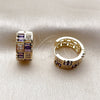 Oro Laminado Huggie Hoop, Gold Filled Style Baguette and Heart Design, with Amethyst and White Cubic Zirconia, Polished, Golden Finish, 02.267.0073.4.16