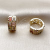 Oro Laminado Huggie Hoop, Gold Filled Style Baguette and Heart Design, with Multicolor and White Cubic Zirconia, Polished, Golden Finish, 02.267.0073.5.16