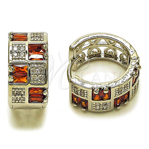White Gold Filled Hoop Earrings — Huggie Hoop Baguette and Heart Design with Garnet — main product view — SKU 165997 | Oro Laminado Blanco aretes de aro — Huggie Hoop Baguette and corazón diseño with Garnet — SKU 165997