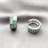 Rhodium Gold Filled Huggie Hoop, Baguette and Heart Design, with Green and White Cubic Zirconia, Polished, Rhodium Finish, 02.267.0073.8.16