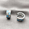 Rhodium Gold Filled Huggie Hoop, Baguette and Heart Design, with Turquoise and White Cubic Zirconia, Polished, Rhodium Finish, 02.267.0073.9.16