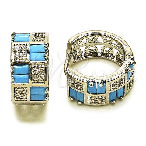 Rhodium Gold Filled Huggie Hoop, Baguette and Heart Design, with Turquoise and White Cubic Zirconia, Polished, Rhodium Finish, 02.267.0073.9.16