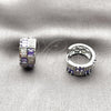 Rhodium Gold Filled Huggie Hoop, Baguette and Heart Design, with Amethyst and White Cubic Zirconia, Polished, Rhodium Finish, 02.267.0073.10.16