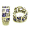 Rhodium Gold Filled Huggie Hoop, Baguette and Heart Design, with Amethyst and White Cubic Zirconia, Polished, Rhodium Finish, 02.267.0073.10.16