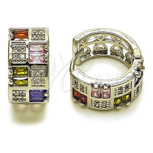 Rhodium Gold Filled Huggie Hoop, Baguette and Heart Design, with Multicolor and White Cubic Zirconia, Polished, Rhodium Finish, 02.267.0073.11.16