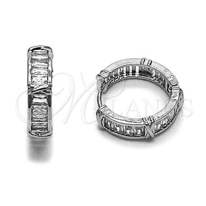 Rhodium Gold Filled Huggie Hoop, Baguette Design, with White Cubic Zirconia, Polished, Rhodium Finish, 02.267.0074.1.20