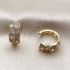 Oro Laminado Huggie Hoop, Gold Filled Style with White Cubic Zirconia and White Micro Pave, Polished, Golden Finish, 02.267.0075.16