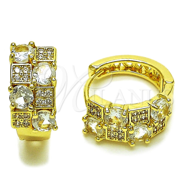 Oro Laminado Huggie Hoop, Gold Filled Style with White Cubic Zirconia and White Micro Pave, Polished, Golden Finish, 02.267.0075.16