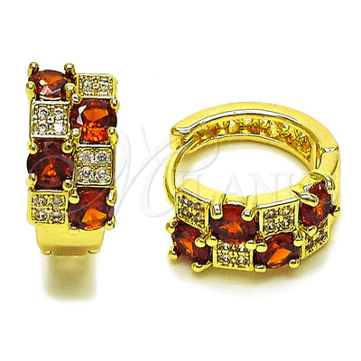 Oro Laminado Huggie Hoop, Gold Filled Style with Garnet Cubic Zirconia and White Micro Pave, Polished, Golden for wholesale, main product view