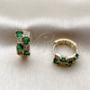 Oro Laminado Huggie Hoop, Gold Filled Style with White Micro Pave and Green Cubic Zirconia, Polished, Golden Finish, 02.267.0075.2.16