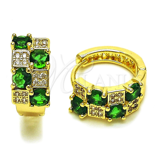 Oro Laminado Huggie Hoop, Gold Filled Style with White Micro Pave and Green Cubic Zirconia, Polished, Golden Finish, 02.267.0075.2.16