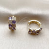 Oro Laminado Huggie Hoop, Gold Filled Style with Amethyst Cubic Zirconia and White Micro Pave, Polished, Golden Finish, 02.267.0075.3.16
