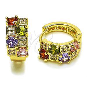 Oro Laminado Huggie Hoop, Gold Filled Style with Multicolor Cubic Zirconia and White Micro Pave, Polished, Golden Finish, 02.267.0075.4.16