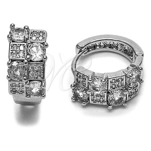 Rhodium Gold Filled Huggie Hoop, with White Cubic Zirconia and White Micro Pave, Polished, Rhodium Finish, 02.267.0075.5.16