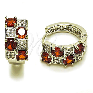 Rhodium Gold Filled Huggie Hoop, with Garnet Cubic Zirconia and White Micro Pave, Polished, Rhodium Finish, 02.267.0075.6.16