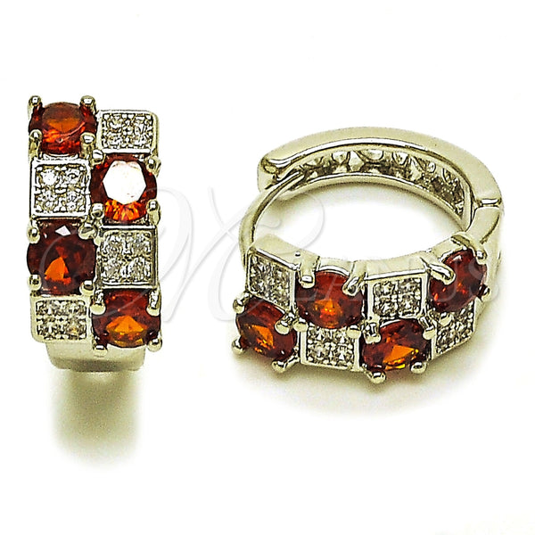 Rhodium Gold Filled Huggie Hoop, with Garnet Cubic Zirconia and White Micro Pave, Polished, Rhodium Finish, 02.267.0075.6.16