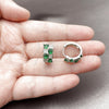Rhodium Gold Filled Huggie Hoop, with Green Cubic Zirconia and White Micro Pave, Polished, Rhodium Finish, 02.267.0075.7.16