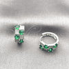 Rhodium Gold Filled Huggie Hoop, with Green Cubic Zirconia and White Micro Pave, Polished, Rhodium Finish, 02.267.0075.7.16