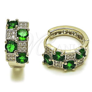 Rhodium Gold Filled Huggie Hoop, with Green Cubic Zirconia and White Micro Pave, Polished, Rhodium Finish, 02.267.0075.7.16