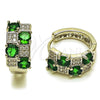 Rhodium Gold Filled Huggie Hoop, with Green Cubic Zirconia and White Micro Pave, Polished, Rhodium Finish, 02.267.0075.7.16