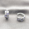 Rhodium Gold Filled Huggie Hoop, with Amethyst Cubic Zirconia and White Micro Pave, Polished, Rhodium Finish, 02.267.0075.8.16