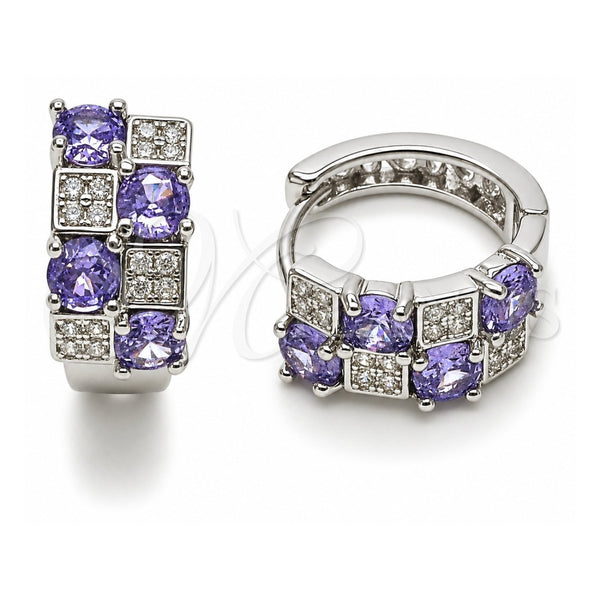 White Gold Filled Huggie Hoop, with Amethyst Cubic Zirconia and White Micro Pave, Polished, Rhodium Finish, 02.267.0075.8.16